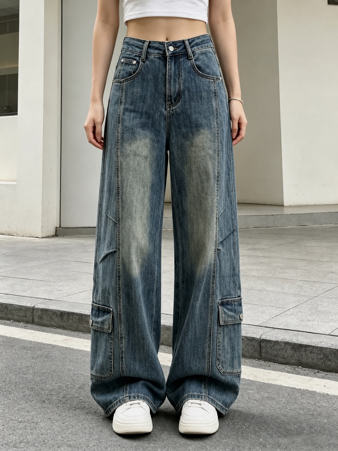 GD DENIM style 13538-18 cargo wide-leg jeans