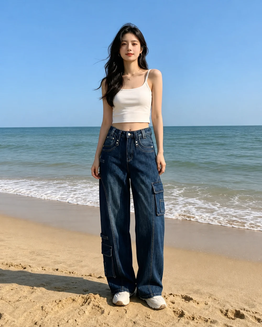 GD DENIM style 13526-78 Cargo wide-leg jeans