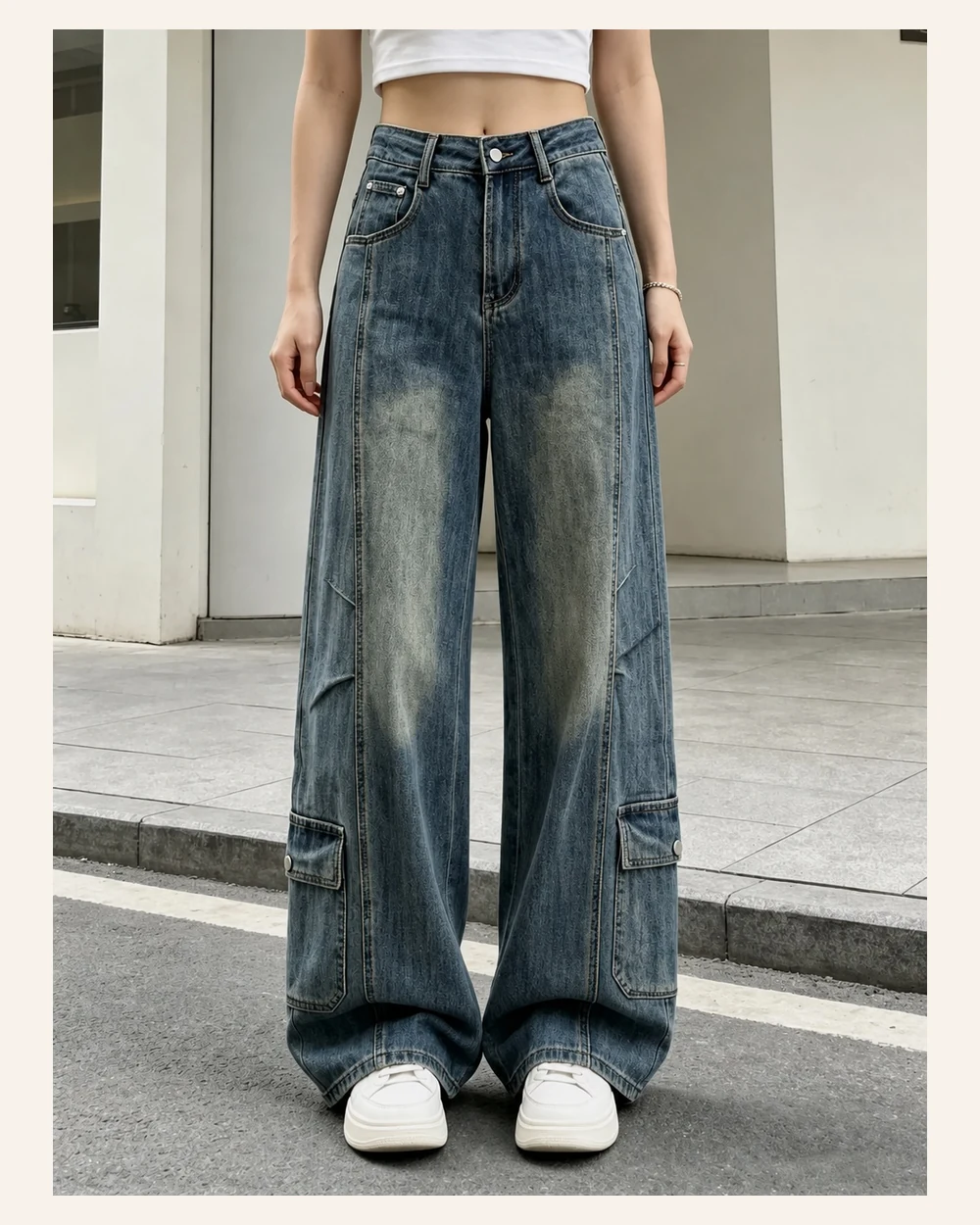GD DENIM style 13538-18 Stretch cargo wide-leg