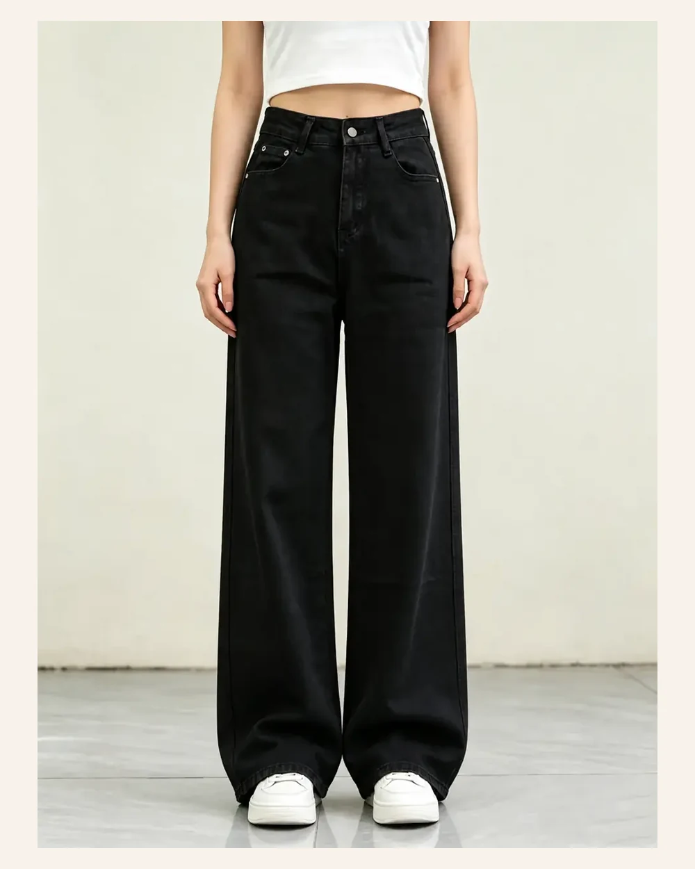 GD DENIM style 13555 Black stretch wide-leg