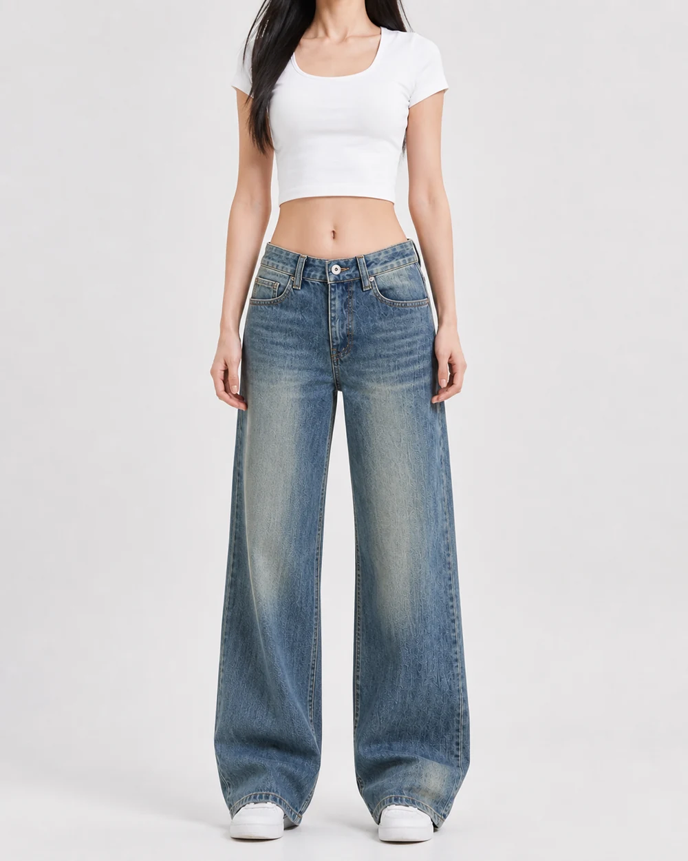 GD DENIM style 13559-18 Mid-blue stretch wide-leg