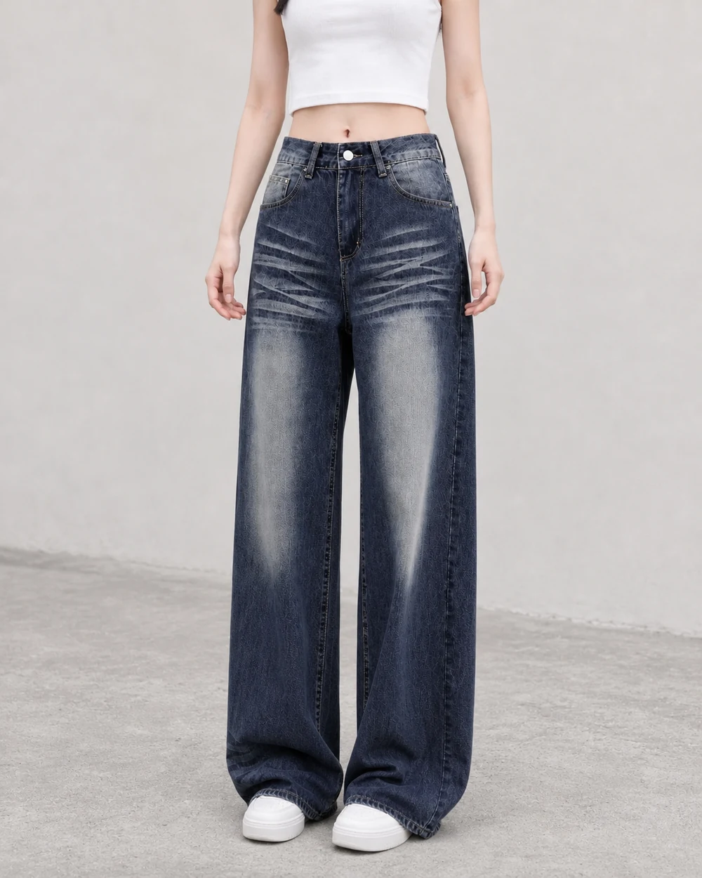 GD DENIM style 1966-3 Faded stretch wide-leg