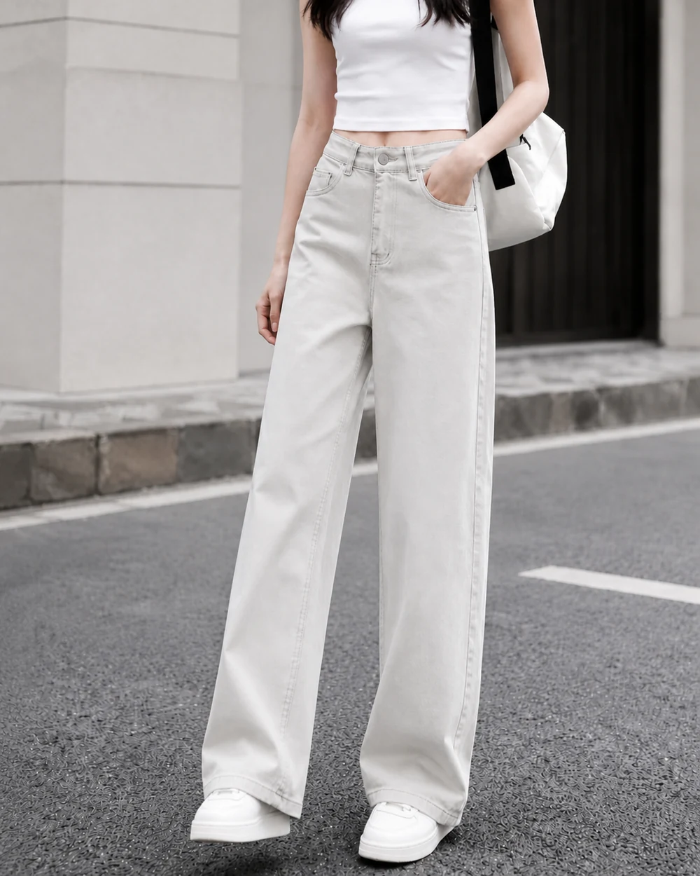 GD DENIM style 31566-3 Off-white straight wide-leg