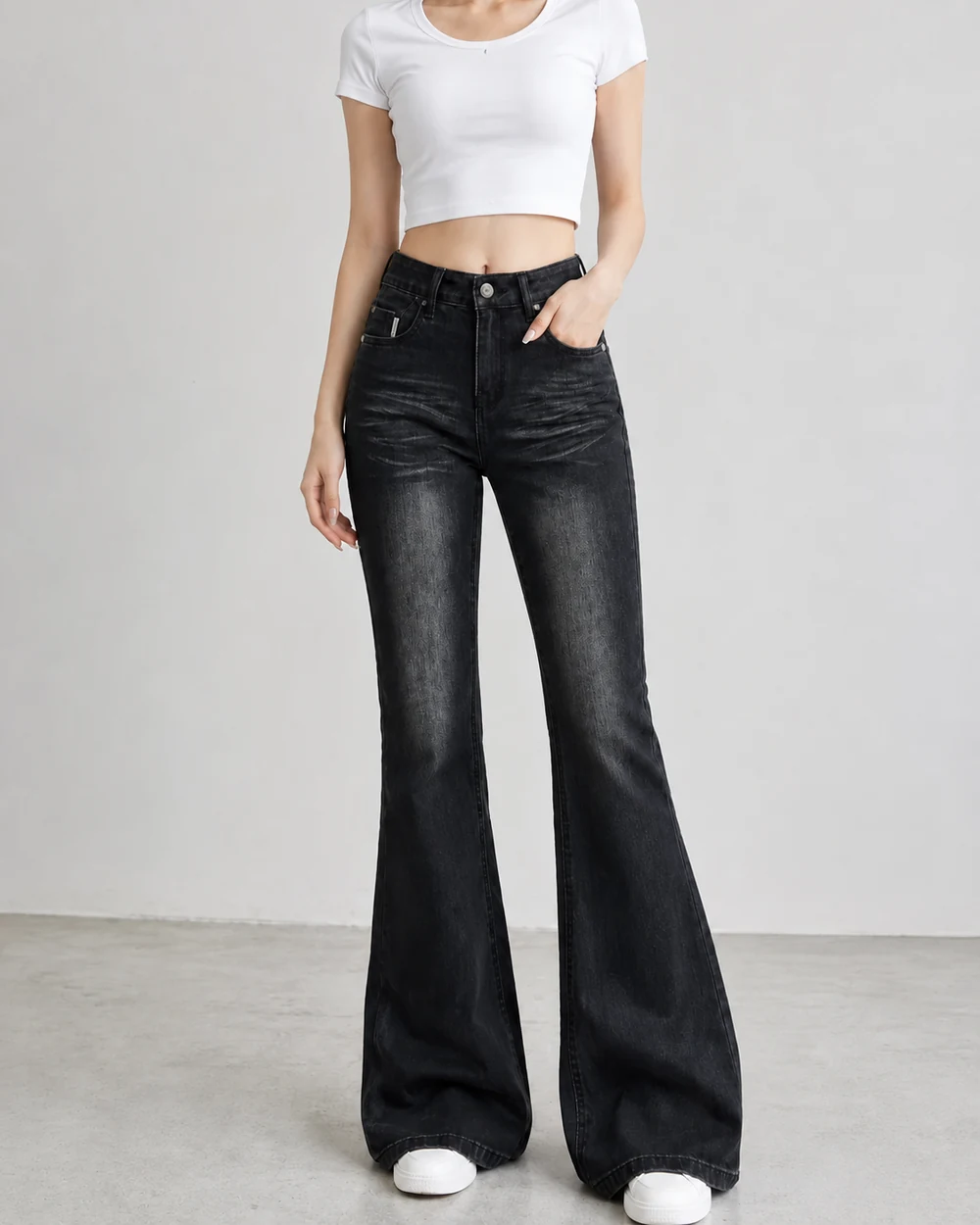 GD DENIM style 722-1 Black stretch micro-flare