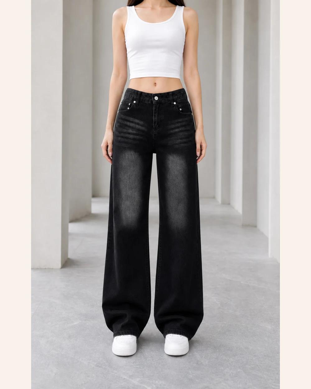 GD DENIM style 723-1 Black stretch wide-leg