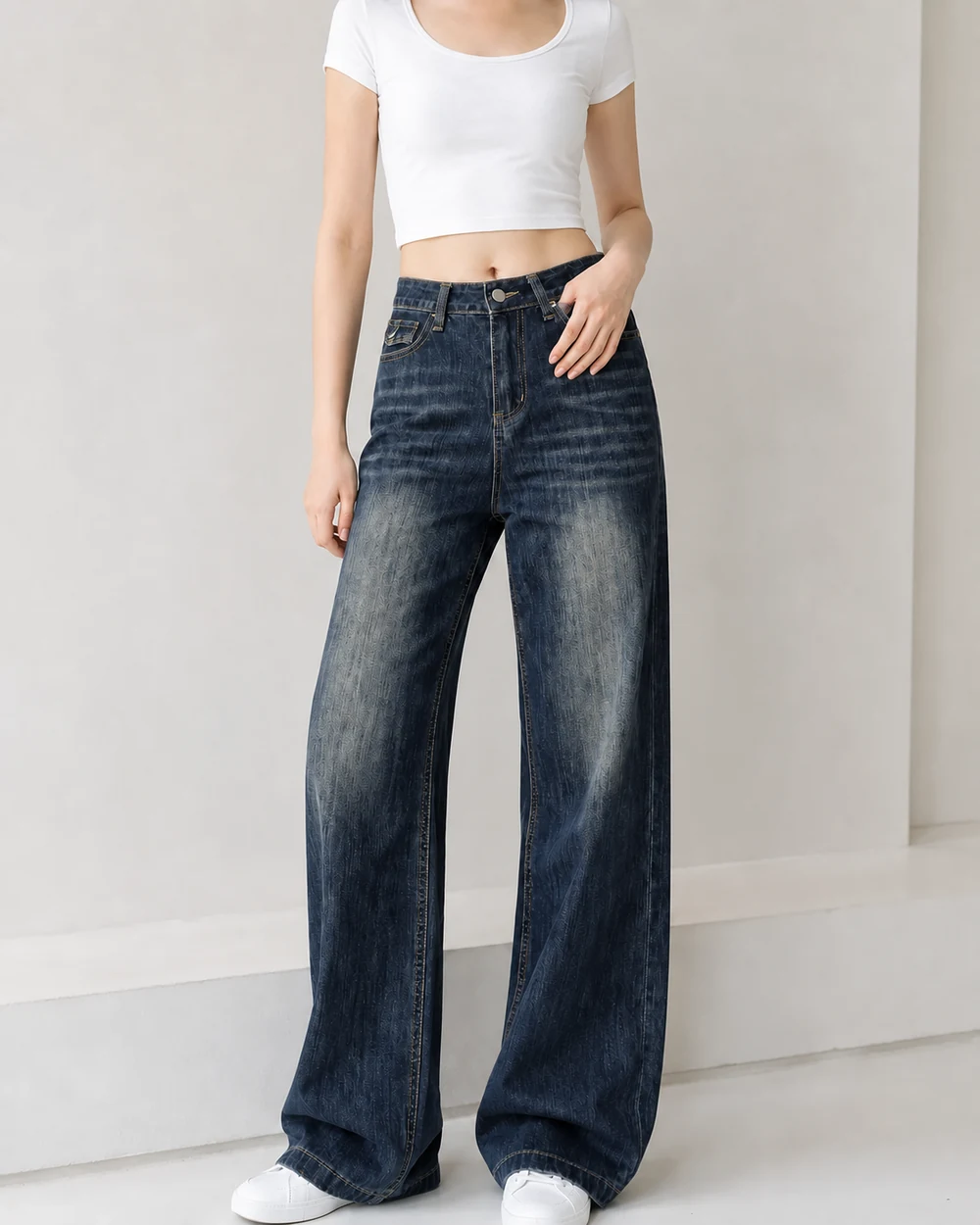 GD DENIM style 844-7 Vintage faded wide-leg