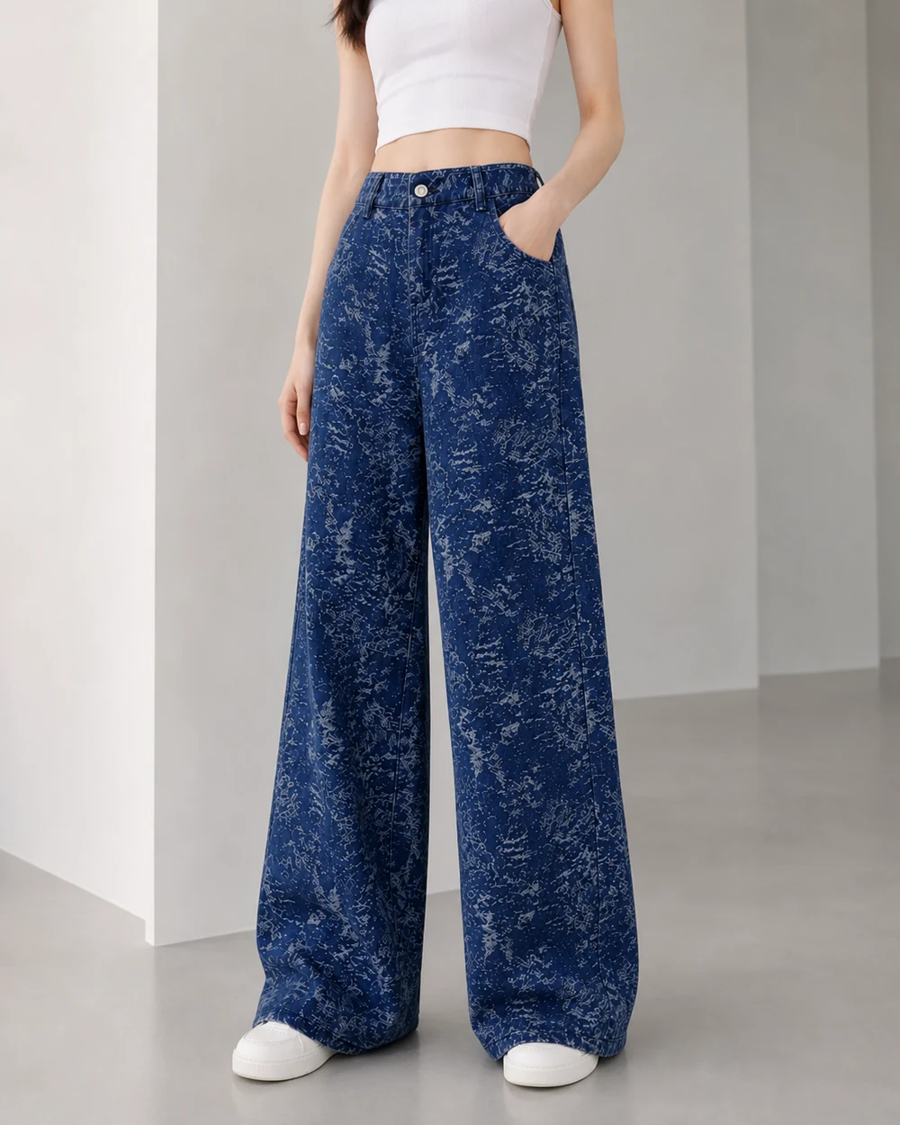 GD DENIM style 999 Printed relaxed wide-leg