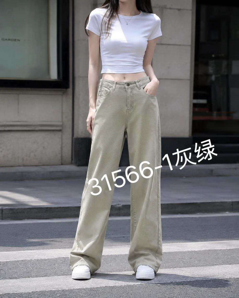 GD DENIM style 31566-1 Sage straight wide-leg