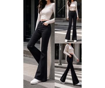 GD DENIM official style WJ-002 High-rise stretch light grey washed wide-leg jeans