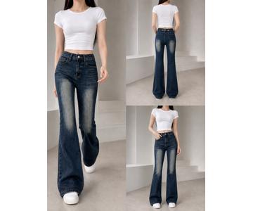 GD DENIM official style WJ-003 High-rise stretch deep blue washed barrel jeans