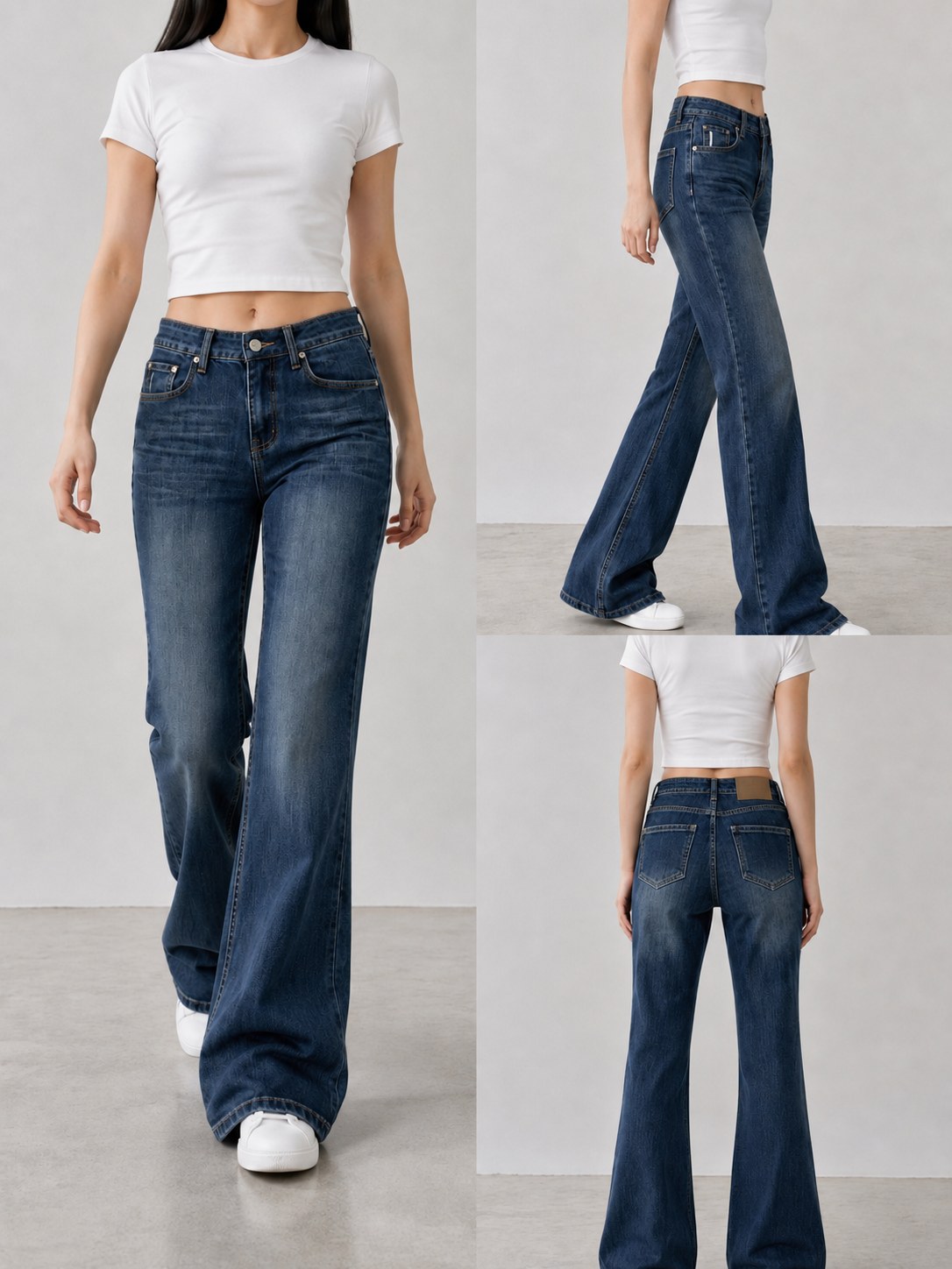 GD DENIM WJ-004 High-rise stretch deep blue washed straight-leg jeans
