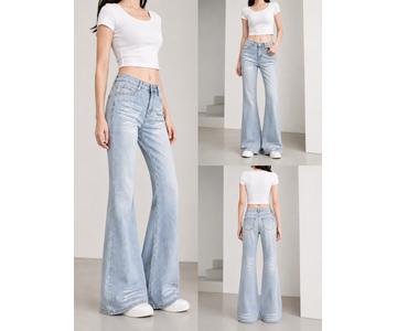 GD DENIM official style WJ-006 High-rise stretch black wide-leg jeans