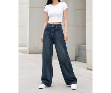 GD DENIM official style WJ-010 High-rise stretch light blue washed wide-leg jeans
