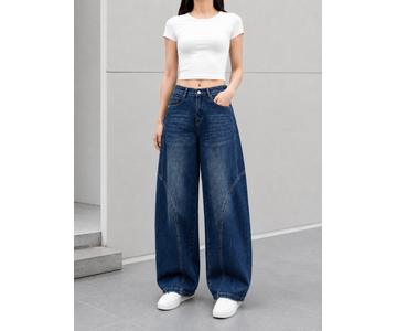 GD DENIM official style WJ-011 High-rise stretch deep blue washed wide-leg jeans