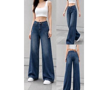 GD DENIM WJ-018 High-rise stretch off-white wide-leg jeans