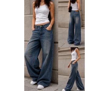 GD DENIM official style WJ-019 High-rise stretch charcoal washed washed wide-leg jeans