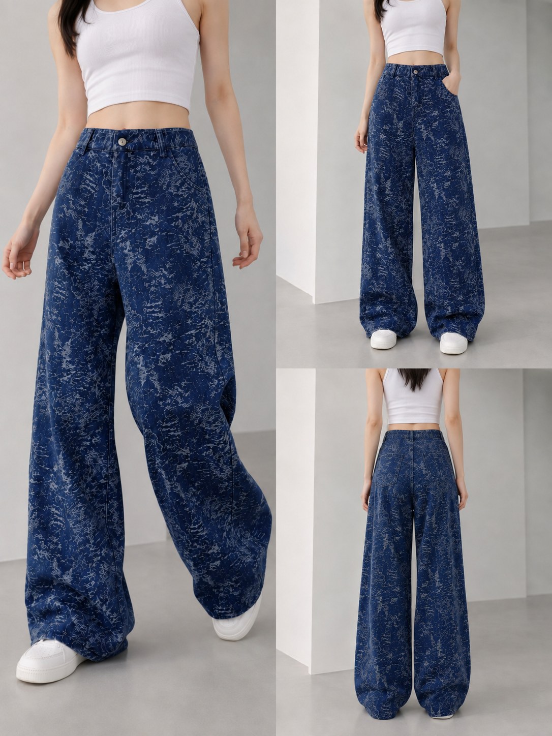 GD DENIM WJ-027 High-rise stretch vintage blue washed flare jeans