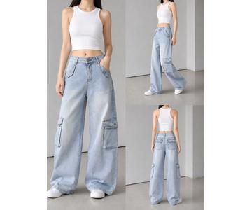 GD DENIM official style WJ-028 High-rise stretch charcoal washed washed flare jeans