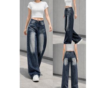 GD DENIM official style WJ-032 High-rise stretch deep blue washed flare jeans